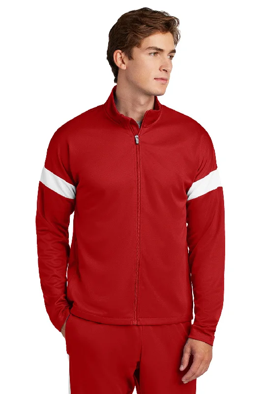 Men's adventure-ready softshell jacket-Sport-Tek Mens Moisture Wicking Travel Full Zip Jacket - Deep Red/White - New