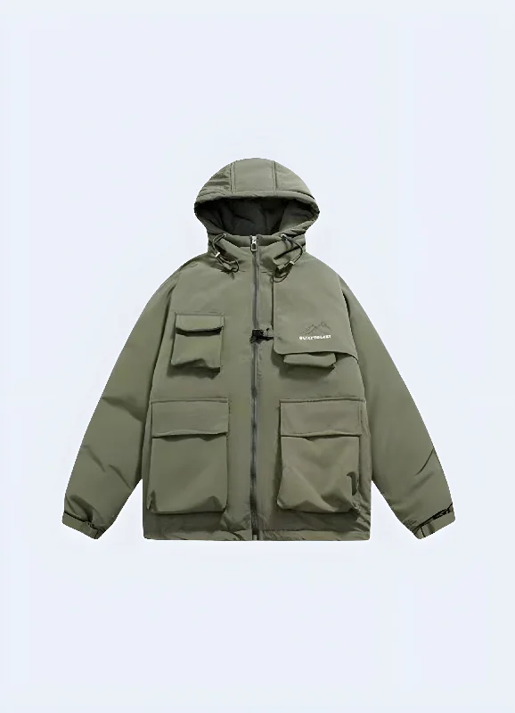 Men's pre-washed softshell jacket-Green Cargo Jacket