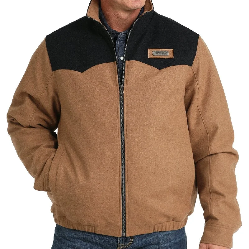 Men's pre-shrunk denim jacket-Cinch Men's Wooly Concealed Carry Western Jacket in Brown