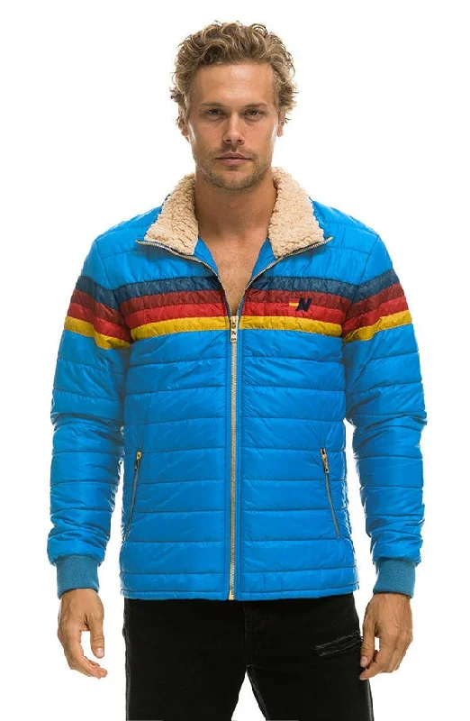 Men's sustainable leather jacket-4 STRIPE RAINBOW SLEEVE JACKET  -  BLUE CINA