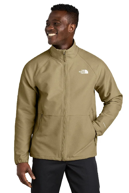 Men's pre-shrunk leather coat-The North Face Mens Barr Lake Water Resistant Soft Shell Full Zip Jacket - Heather Dark Khaki Stone - New