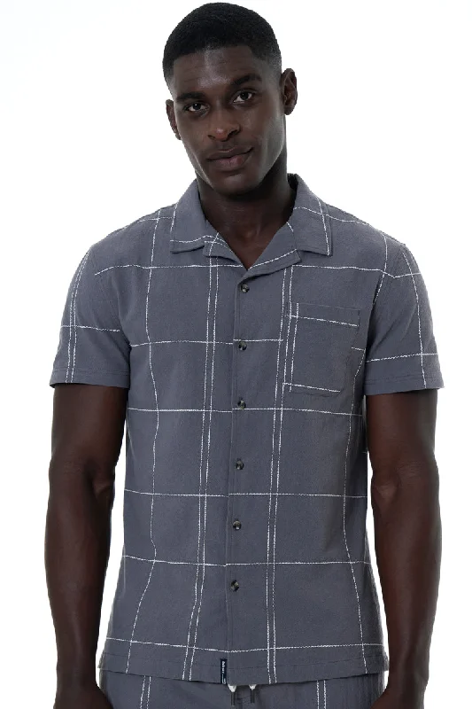 Men's fashion staple t-shirt-Grid Check Shirt _ 154511 _ Charcoal