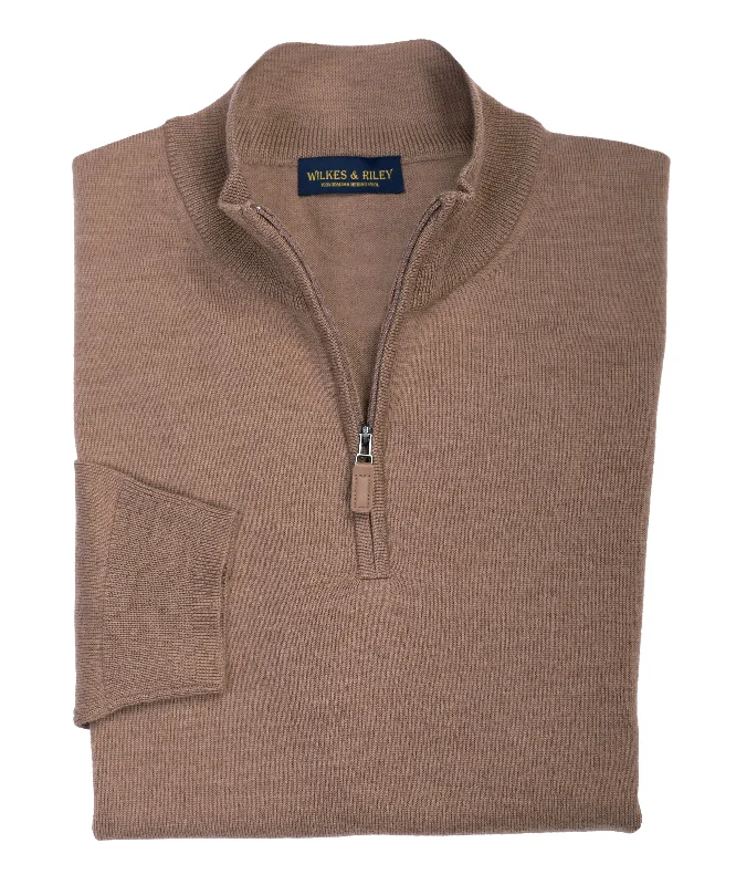 Men's plain sweater-Ultra-fine Zegna Baruffa Half-Zip Merino Wool Sweater - Camel