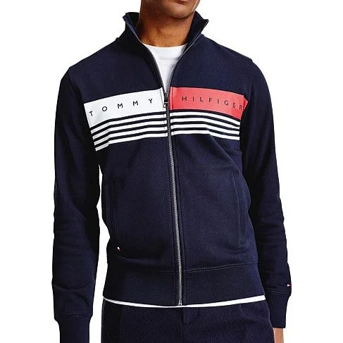 Men's comfortable leather coat-Tommy Hilfiger - Logo Zip-Through Sweatshirt Jacket - Desert Sky