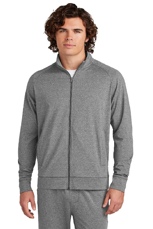 Men's eco-friendly fleece jacket-Sport-Tek Mens Sport-Wick Moisture Wicking Full Zip Cadet Jacket - Heather Charcoal Grey - New