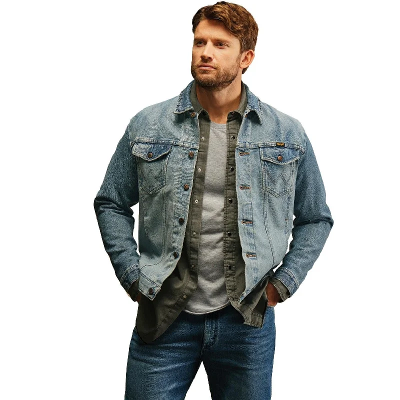 Men's pre-washed softshell jacket-Wrangler Men's Vintage Inspired Unlined Denim Jacket in Antique Blue