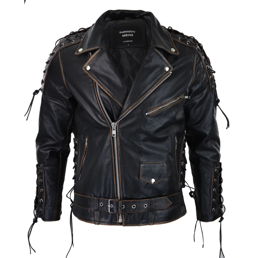 Men's versatile utility jacket-Men's Live To Ride Cow Hide Leather Jacket Original Cross Zip Brando Biker Motorcycle