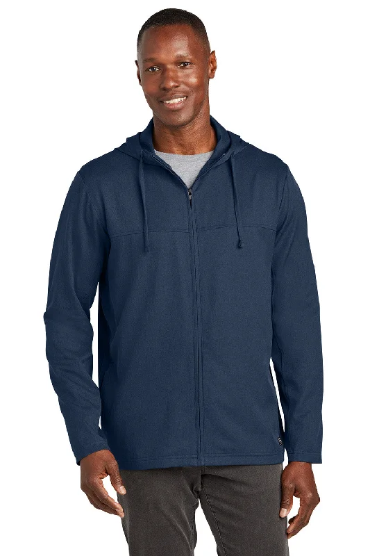 Men's gym performance windbreaker-TravisMathew Mens Balboa Full Zip Hooded Jacket - Heather Night Blue - New