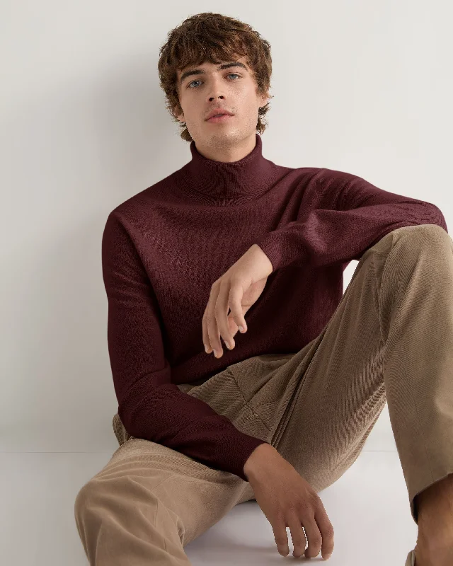 Men's utility knit-Men's Trafalgar Turtle Neck Cashmere Sweater Claret Red