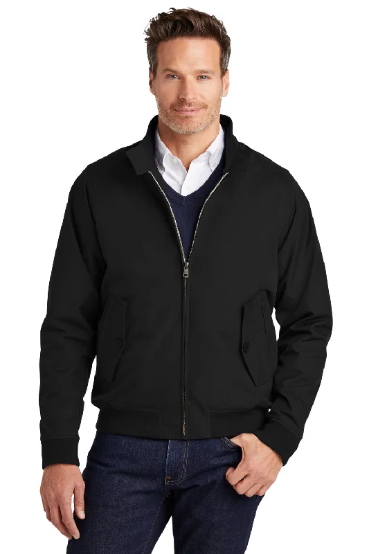 Men's organic denim jacket-Brooks Brothers Mens Water Resistant Full Zip Bomber Jacket - Deep Black