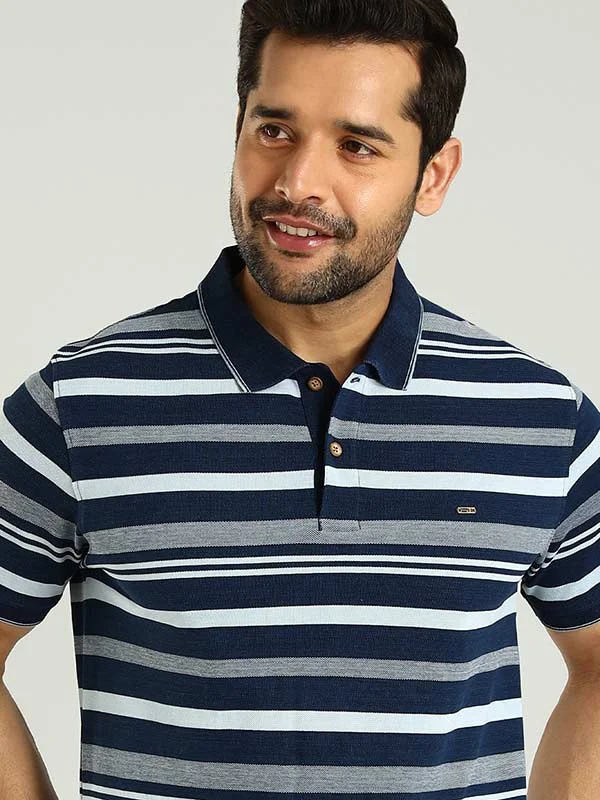 Men's adaptable performance polo shirt-Men Striped Polo T-Shirt