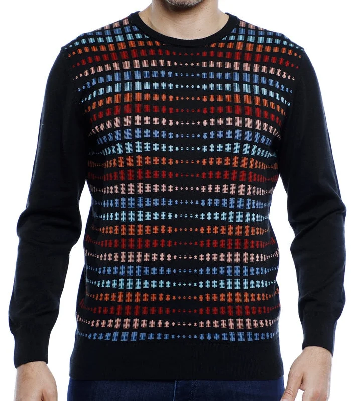 Men's slim fit sweatshirt-Black Crewneck with Multi Color Design