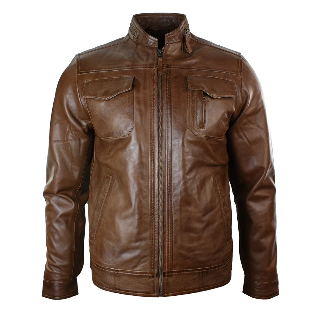 Men's weatherproof puffer jacket-Men's Short Zipped Casual Wine Burgundy Leather Biker Jacket