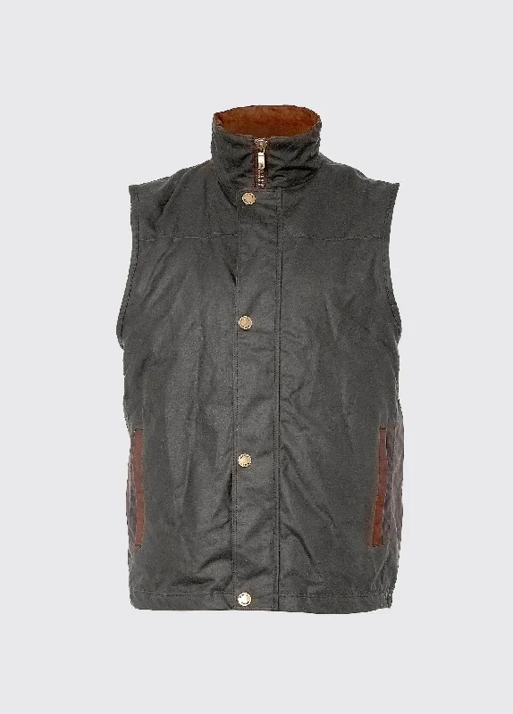 Men's antibacterial puffer jacket-Mayfly Wax Gilet - Olive