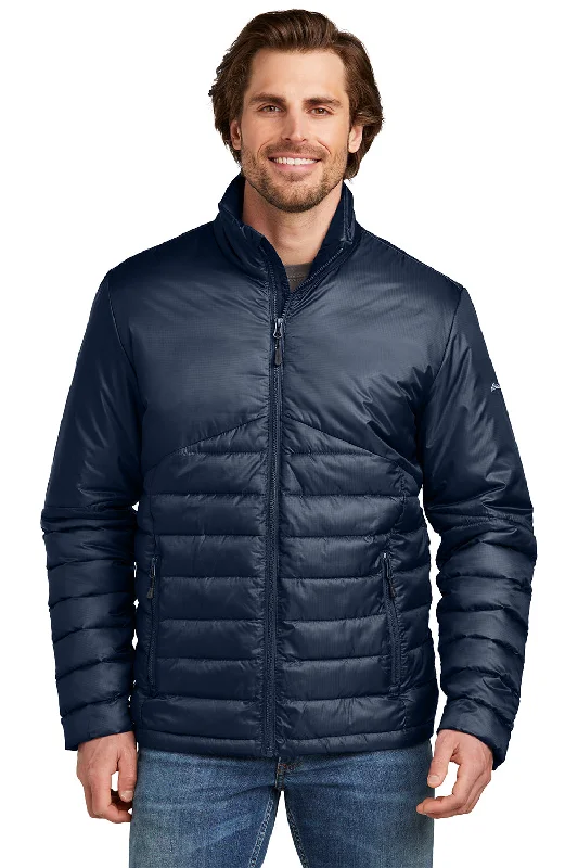 Men's summer raincoat-Eddie Bauer Mens Water Resistant Quilted Full Zip Jacket - River Navy Blue