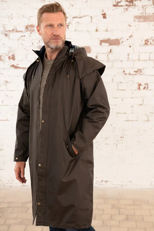 Men's fashion-forward fleece jacket-Stockman Full Length Rain Coat - Chocolate