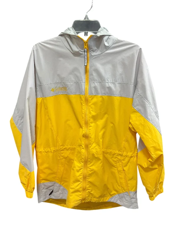 Men's organic trench coat-Jacket Windbreaker By Columbia In Grey & Yellow, Size: M