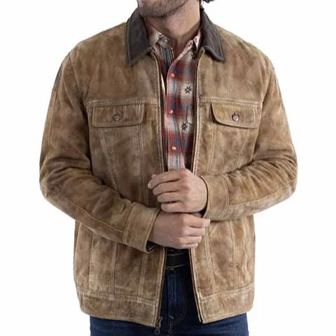 Men's relaxed fit utility coat-Scully Men's Western Collared Leather Jacket in Tan